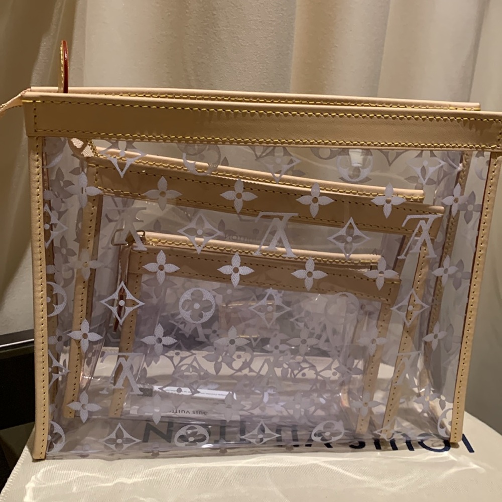Stunning Louis Vuitton clear authentic rare 3 cosmetic cases with LV logo… - Picture 1 of 17